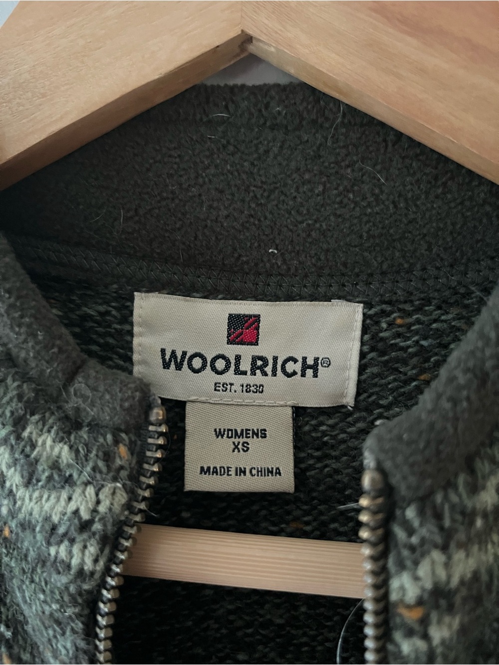 Woolrich Women’s Full Zip Dark Loden Heather Green Wool Blend Sweater XS - Picture 3 of 7
